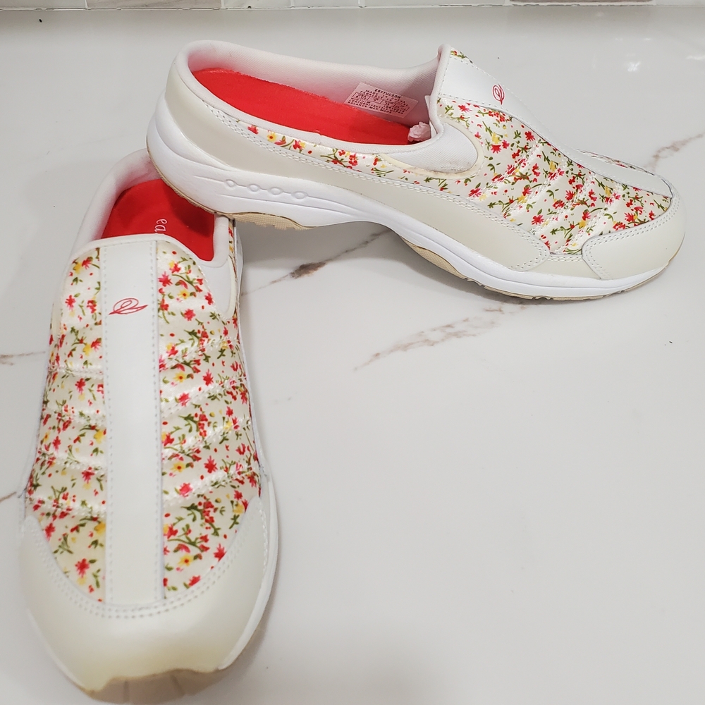 NEW Easy Spirit White and Pink Slip-On Sneakers